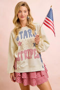 BiBi 4th Of July Stars And Stripes Patches Sweatshirt - Desert Sunday
