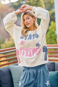 BiBi 4th Of July Stars And Stripes Patches Sweatshirt - Desert Sunday