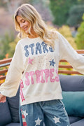 BiBi 4th Of July Stars And Stripes Patches Sweatshirt - Desert Sunday