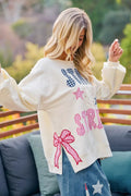 BiBi 4th Of July Stars And Stripes Patches Sweatshirt - Desert Sunday