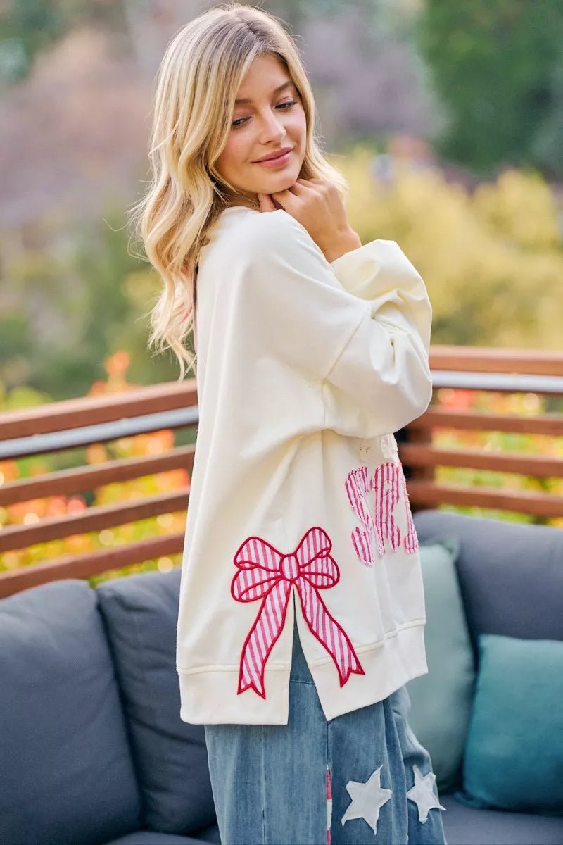 BiBi 4th Of July Stars And Stripes Patches Sweatshirt - Desert Sunday