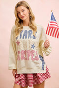 BiBi 4th Of July Stars And Stripes Patches Sweatshirt - Desert Sunday