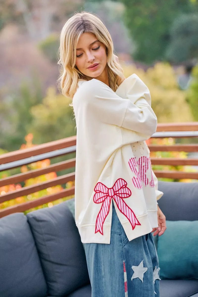 BiBi 4th Of July Stars And Stripes Patches Sweatshirt - Desert Sunday