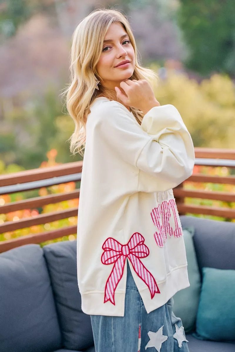 BiBi 4th Of July Stars And Stripes Patches Sweatshirt - Desert Sunday