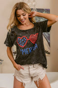 BiBi 4th Of July Theme Mineral Washed Laser Cut Top - Desert Sunday