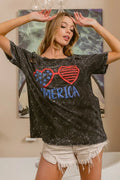 BiBi 4th Of July Theme Mineral Washed Laser Cut Top - Desert Sunday