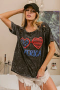 BiBi 4th Of July Theme Mineral Washed Laser Cut Top - Desert Sunday