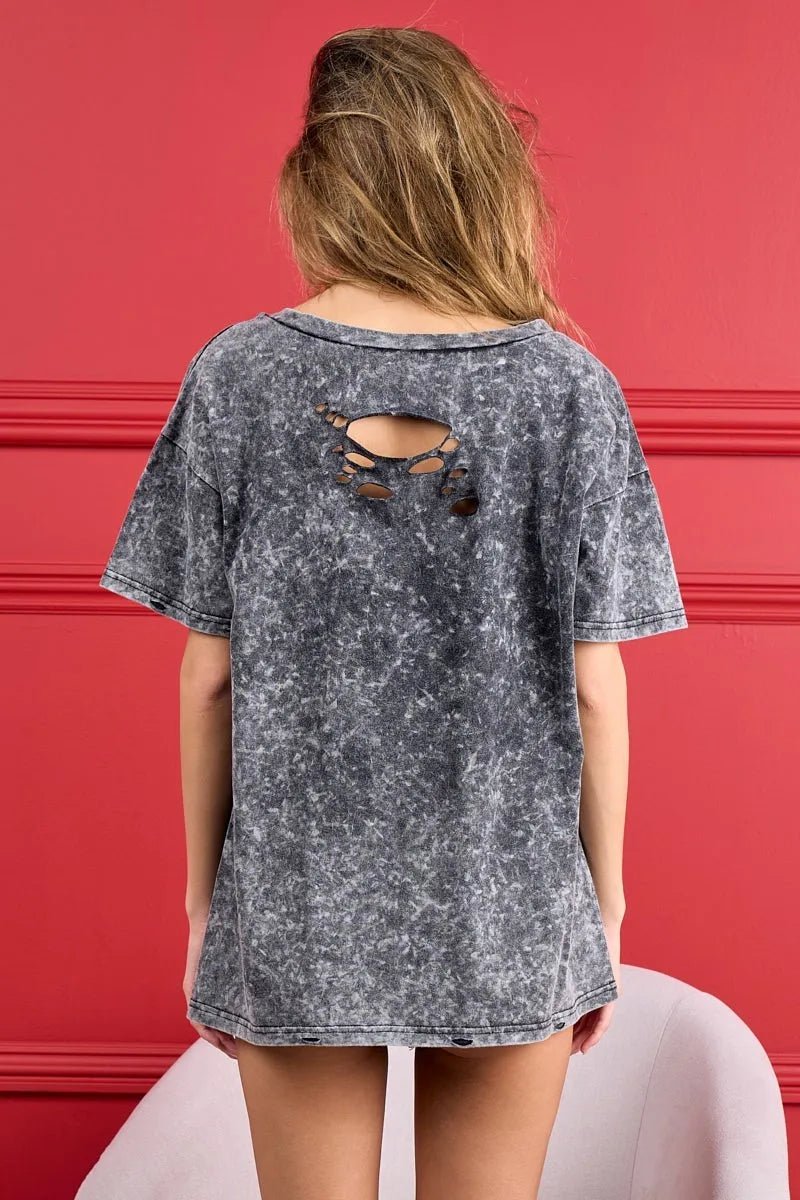 BiBi 4th Of July Theme Mineral Washed Laser Cut Top - Desert Sunday