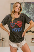 BiBi 4th Of July Theme Mineral Washed Laser Cut Top - Desert Sunday
