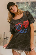 BiBi 4th Of July Theme Mineral Washed Laser Cut Top - Desert Sunday