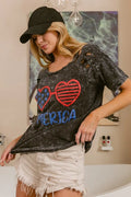 BiBi 4th Of July Theme Mineral Washed Laser Cut Top - Desert Sunday