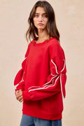 BiBi Bow Detail Sleeves Fleece Sweatshirt - Desert Sunday