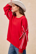 BiBi Bow Detail Sleeves Fleece Sweatshirt - Desert Sunday