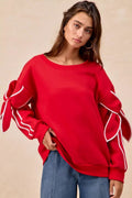 BiBi Bow Detail Sleeves Fleece Sweatshirt - Desert Sunday