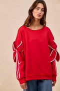 BiBi Bow Detail Sleeves Fleece Sweatshirt - Desert Sunday