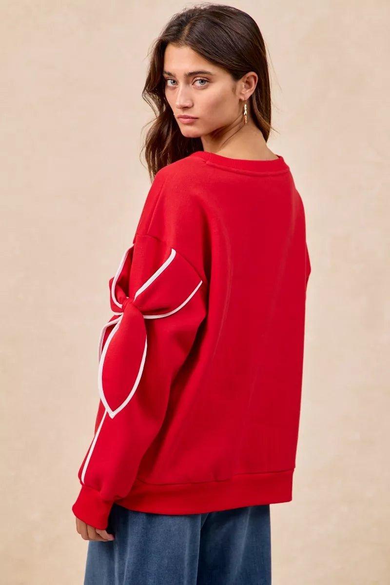 BiBi Bow Detail Sleeves Fleece Sweatshirt - Desert Sunday