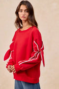 BiBi Bow Detail Sleeves Fleece Sweatshirt - Desert Sunday