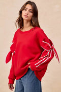 BiBi Bow Detail Sleeves Fleece Sweatshirt - Desert Sunday