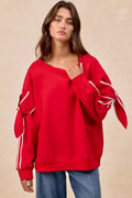 BiBi Bow Detail Sleeves Fleece Sweatshirt - Desert Sunday
