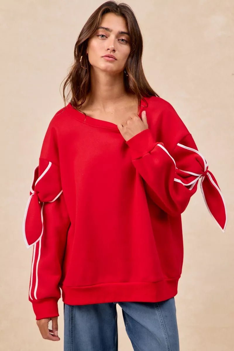 BiBi Bow Detail Sleeves Fleece Sweatshirt - Desert Sunday