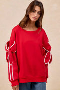 BiBi Bow Detail Sleeves Fleece Sweatshirt - Desert Sunday