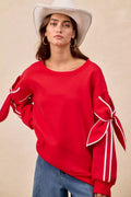 BiBi Bow Detail Sleeves Fleece Sweatshirt - Desert Sunday