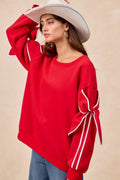 BiBi Bow Detail Sleeves Fleece Sweatshirt - Desert Sunday