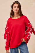 BiBi Bow Detail Sleeves Fleece Sweatshirt - Desert Sunday