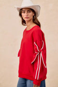 BiBi Bow Detail Sleeves Fleece Sweatshirt - Desert Sunday
