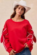 BiBi Bow Detail Sleeves Fleece Sweatshirt - Desert Sunday