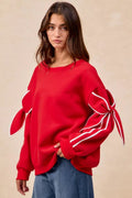 BiBi Bow Detail Sleeves Fleece Sweatshirt - Desert Sunday