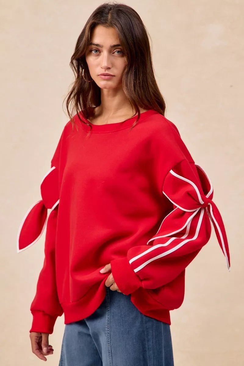 BiBi Bow Detail Sleeves Fleece Sweatshirt - Desert Sunday
