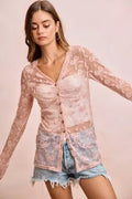 BiBi Bow Pattern Shrried V-neck Mesh Cardigan Top - Desert Sunday