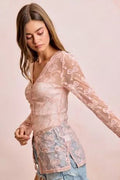 BiBi Bow Pattern Shrried V-neck Mesh Cardigan Top - Desert Sunday