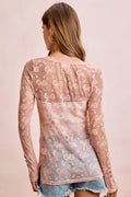 BiBi Bow Pattern Shrried V-neck Mesh Cardigan Top - Desert Sunday
