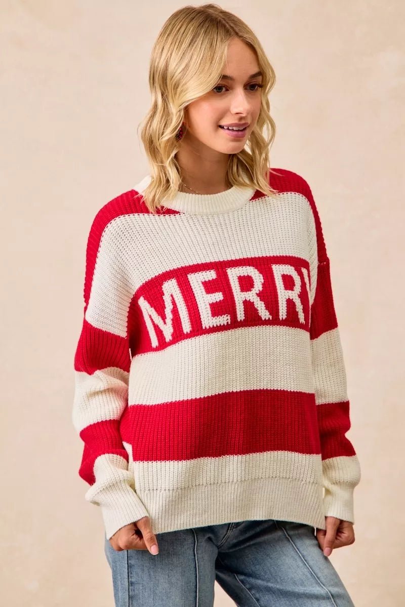 BiBi Christmas Merry Lettering Sweater - Desert Sunday