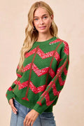 BiBi Christmas Theme Chevron Sequins Detail Sweater - Desert Sunday