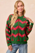 BiBi Christmas Theme Chevron Sequins Detail Sweater - Desert Sunday