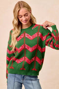 BiBi Christmas Theme Chevron Sequins Detail Sweater - Desert Sunday