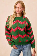 BiBi Christmas Theme Chevron Sequins Detail Sweater - Desert Sunday