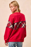BiBi Christmas Theme Plaid Block Sweatshirt with Binding - Desert Sunday