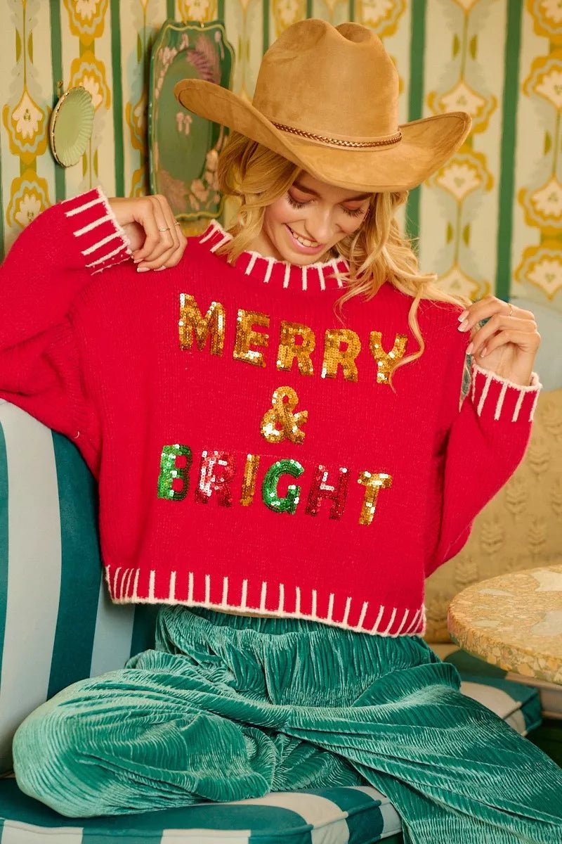 BiBi Christmas Theme Sequin Lattering Sweater - Desert Sunday