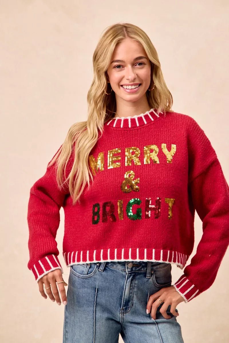 BiBi Christmas Theme Sequin Lattering Sweater - Desert Sunday
