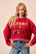 BiBi Christmas Theme Sequin Lattering Sweater - Desert Sunday