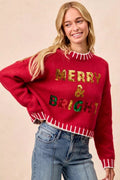 BiBi Christmas Theme Sequin Lattering Sweater - Desert Sunday