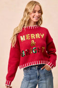 BiBi Christmas Theme Sequin Lattering Sweater - Desert Sunday