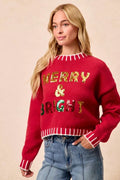 BiBi Christmas Theme Sequin Lattering Sweater - Desert Sunday