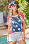 BiBi Crochet Star Patches 4th Of July Sweater Cover Up - Desert Sunday