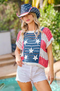 BiBi Crochet Star Patches 4th Of July Sweater Cover Up - Desert Sunday