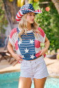BiBi Crochet Star Patches 4th Of July Sweater Cover Up - Desert Sunday